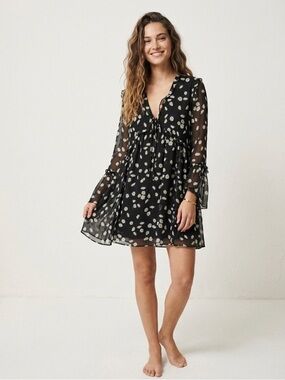 THE KOOPLES Black Daisy Floral Print Silk Cocktail Dress NWT 3 Large $595